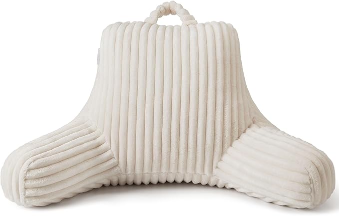 Blissful Diary Reading Pillow for Sitting in Bed, Large Flannel Back Pillow Bed Sitting Up for Adult & Children, Backrest Cushion for Sit Up in Couch or Floor, Dorm Essentials, Cream White