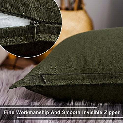 Jeanerlor Cotton Linen Square Decorative Throw Pillow Case Cushion Cover with Twin Needles Stitch on Edge,for Wedding Party Gift Car 12"x20"(30 x 50cm), Olive Green - color: Olive Green, size: 20" x 12" (Pack of 1)