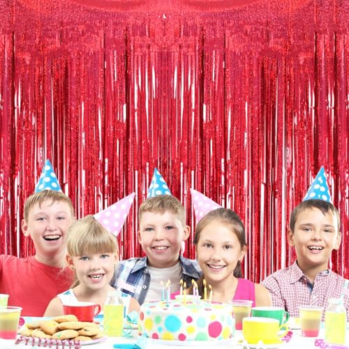 2 Pack 3.2ft x 8.2ft Red Foil Fringe Curtain, Glitter Metallic Tinsel Foil Fringe Curtains Photo Booth Backdrop Tinsel Door Curtains for Wedding Bridal Shower Bachelorette Christmas Party Decorations - color: Red