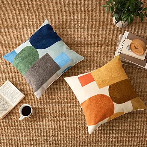 vctops Boho Geometric Tufted Decorative Throw Pillow Cover Farmhouse Cotton Embroidery Accent Square Cushion Case for Couch Sofa Bed (EmbroideryG, 18"x18") - color: Embroideryg, size: 18" x 18" (Pack of 1)