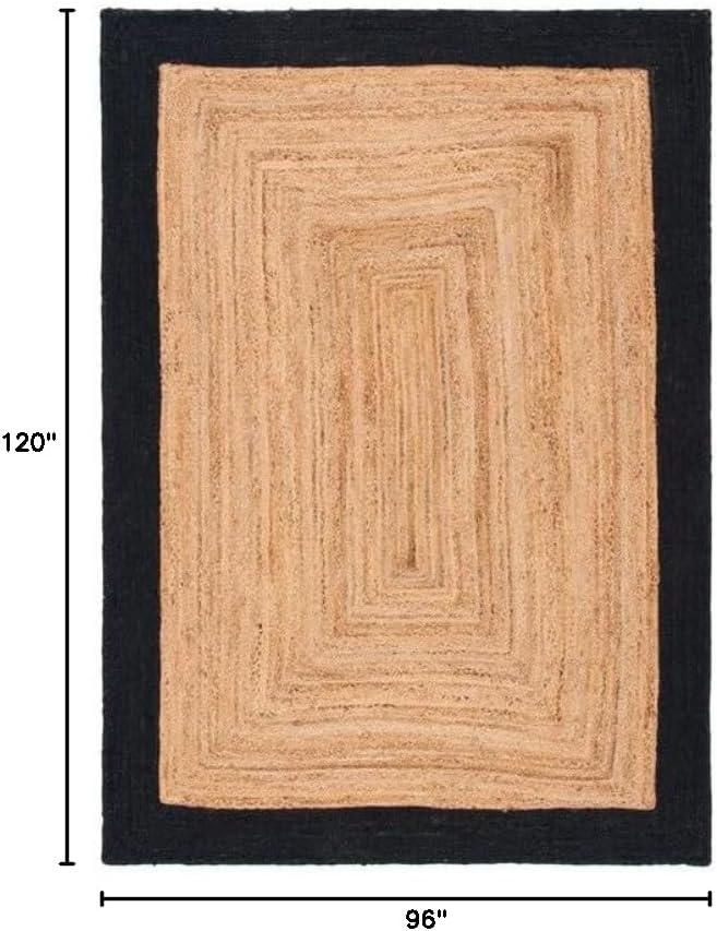 SAFAVIEH Area Rug 8x10 - Natural Fiber Collection - Large - Natural & Black, Handmade Flat Weave Jute Boho Farmhouse Rustic Border, Ideal for Living Room, Bedroom, Dining Space (NFB852Z)