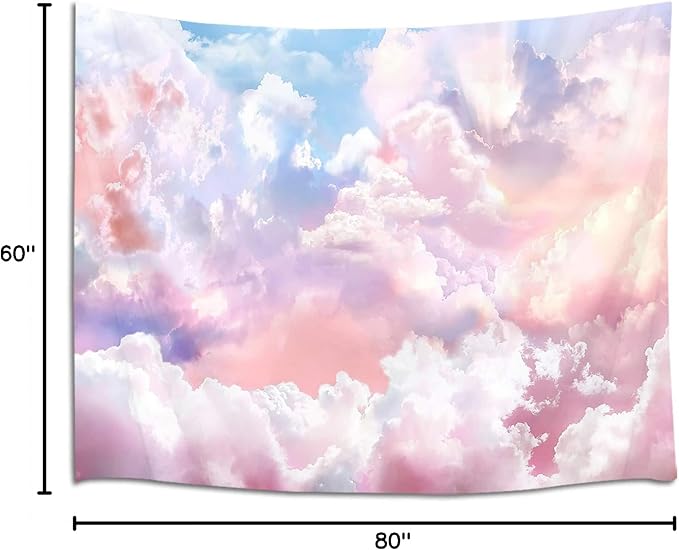 HVEST Pink Cloud Tapestry Blue Sky Abstract Cloud Pink Aesthetic Tapestry for Bedroom Living Room Cute Room Decoration for Women Girls Room Dorm Apartment, 80x60 Inches