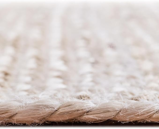 Unique Loom Braided Jute Collection Area Rug - Dhaka (5' 1" Round, White)
