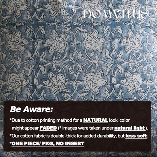 DOMVITUS Floral Pillow Covers 18x18 Throw Pillow Covers Block Print Vintage Decorative Neutral Pillow Cover for Couch Bed Living Room Dusty Blue 1PC - color: Dusty Blue, size: 18" x 18" (Pack of 1)