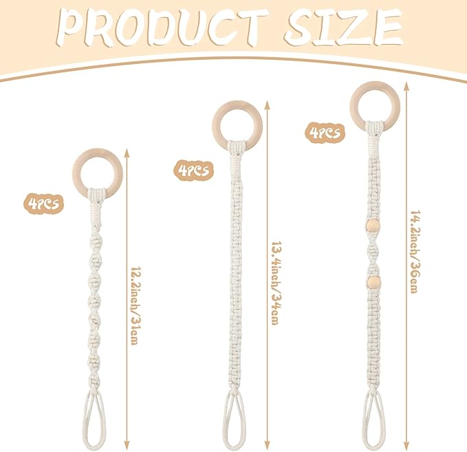 Windyun 12 Pack Adjustable Macrame Plant Hanger Extenders Connectable Rope Hanging Plant Extender Handmade Woven Hanging Basket Extension with Wooden Ring for Indoor Outdoor Pot Holder