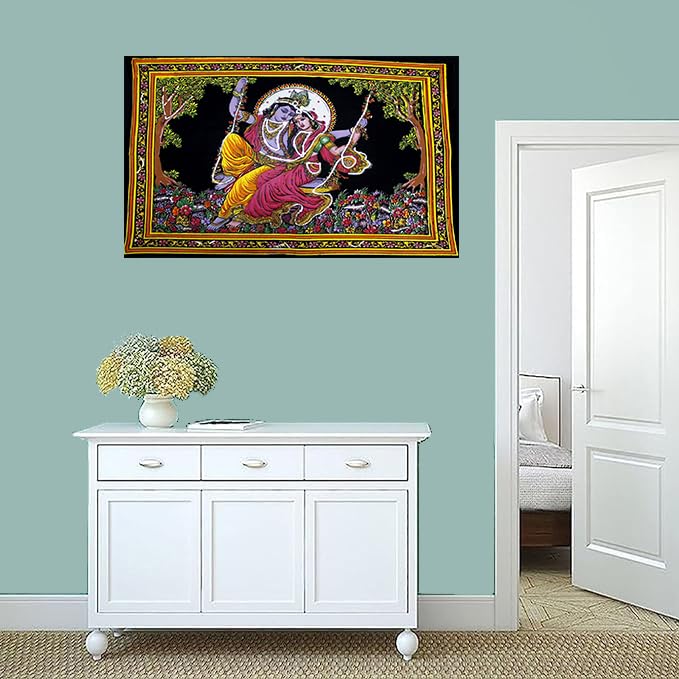 Rastogi Handicrafts Cotton Wall Hanging Indian Radha Krishna 40" X 30" Poster Size (RK JHULA-G) - color: RK JHULA-G