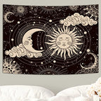 Wonrizon Sun and Moon Tapestry, Aesthetic Black Dark Spiritual Tapestries Mystic Burning Sun with Clouds Star Wall Hanging decor for Bedroom (70.9" x 94.5") - size: 94.5"L x 70.9"W