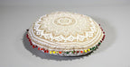Round Mandala Floor Pillow Cover Seating Cushion Throw Cover Hippie Decorative Bohemian Ottoman Pouf Cover, Pom Pom Pillow Cases,Boho Indian 22 Inches (White Gold)