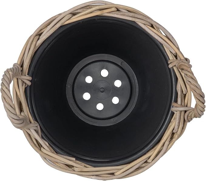 Rattan Kobo Indoor Outdoor Planter Basket with Ear Handles Plastic Pot Small 4 Gallon Soil Capacity