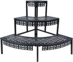 aboxoo 3 Tier Plant Stand Flower Pot Rack, Metal Stair-Step Style Corner Shelf Planters, Quarter Round Display Holder for Indoor Outdoor Use(Black, Semicircle)