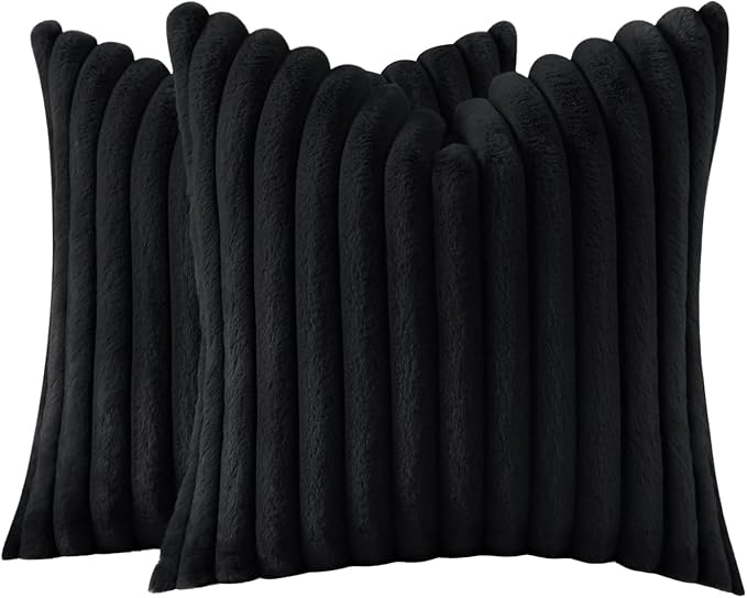 JOJUSIS Pack of 2 Faux Fur Plush Decorative Throw Pillow Covers Couch Cushion Case Soft Pillowcases (Black, 24 x 24-Inch)