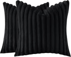 JOJUSIS Pack of 2 Faux Fur Plush Decorative Throw Pillow Covers Couch Cushion Case Soft Pillowcases (Black, 24 x 24-Inch)