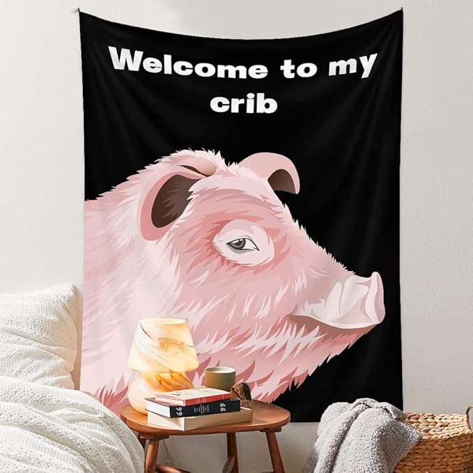 Welcome To My Crib Tapestry 36x48 Inches Funky Meme Funny Tapestry for Bedroom Vertical Fun Black Wall Tapestries Wall Hanging Arts Cute Posters for Bedroom Teens Kids Room Decoration Christmas Gifts