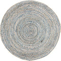 Handmade Natural Fiber Round Collection 2' Round Natural Handmade Boho Charm Farmhouse Jute Area Rug (Denim & White) - color: Denim & White