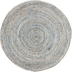 Handmade Natural Fiber Round Collection 2' Round Natural Handmade Boho Charm Farmhouse Jute Area Rug (Denim & White) - color: Denim & White