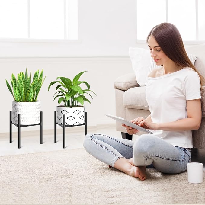 Plant Stand Indoor Adjustable Pot Holders, Metal Plant Stand Outdoor, Anti-Rust Black Metal Plant Holder for Outdoor Corner and Indoor clearance ,Fits 8"-12" Pots, 9.5" Height, 1 Pack