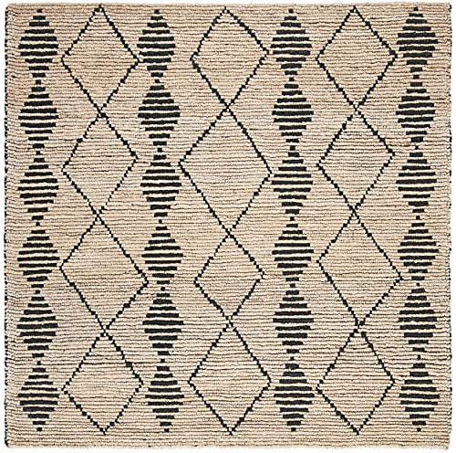 SAFAVIEH Bohemian Collection Area Rug - 6' Square, Beige & Black, Handmade Moroccan Tribal Jute, Ideal for High Traffic Areas in Living Room, Bedroom (BOH703Z) - size: 6' x 6' (Square)