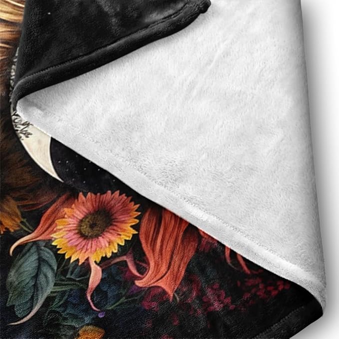 Celestial Sun Moon Flannel Blanket Boho Mid Century Day and Night Throw Blanket Farmhouse Colorfl Sunflower Throw Blanket Bed Blanket Yellow Flowers Plush Blanket for Bedroom Decor 30"x40"