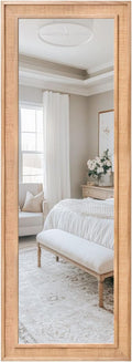 Rattan Full Length Mirror,20"x63" Long Rattan Wall Mirror,Wooden Mirror with Wicker Frame,Decorative Full Body Mirror Hanging,Farmhouse Rectangle Floor Mirror for Bathroom Living Dressing Room Nature