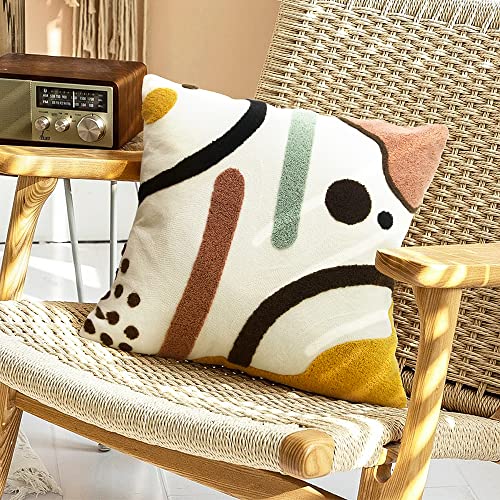 Merrycolor Colorful Boho Throw Pillow Covers 18x18 inch Tufted Modern Abstract Line Art Cute Pillows for Bedroom Aesthetic Embroidered Decorative Pillow Cases for Couch Sofa Bedroom Living Room,1PC - color: Abstract Lines, size: 18" x 18" (Pack of 1)
