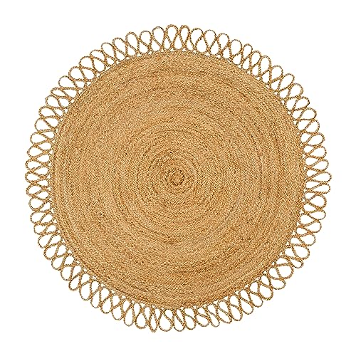 Hand Woven Braided Jute Rug - 5' Round - Reversible Farmhouse Dining Room Rug, Living Room, Bedroom, Kitchen - Natural Decorative Floor Boho Entry Area Rugs - Round Area Rugs 5ft - color: Natural 2, size: 5' (Round)