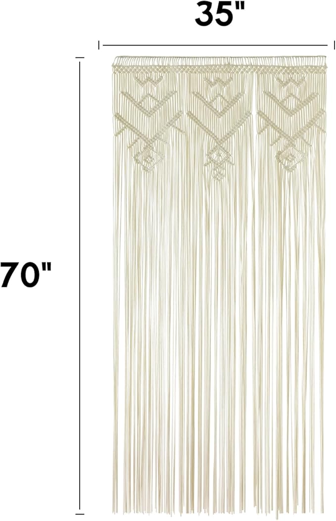 IOWER Macrame Wall Hanging Ivory Handmade Window Curtain Boho Geometric Curtains Woven Panel for Windows Door Curtains Room Divider Soft Light Filtering 35" W x 70" L Décor