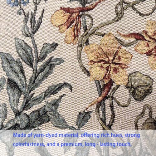 Jacquard Woven Botanical Pillow Cover | Square Vintage Floral Tapestry Cushion Case for Sofa Couch Bed Decor | Rustic Farmhouse Home Accent Throw Pillow Sham 18x18 Inch (Orange - Blue Floral Sketch) - color: Orange - Blue Floral Sketch