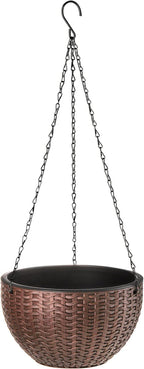 Foraineam 10.2 Inches Round Basket Hanging Planter Dual-pots Design Garden Flower Plant Pots Hanging Planter Baskets with Drainer and Chain for Indoor Outdoor Use