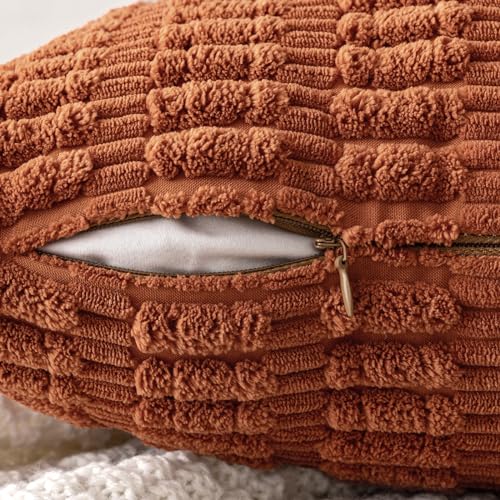 MIULEE Pack of 2 Dark Rust Corduroy Decorative Pillow Covers 12x12 Inch Soft Boho Striped Throw Pillow Covers Modern Farmhouse Home Decor for Summer Sofa Living Room Couch Bed - color: Dark Rust, size: 12" x 12" (Pack of 2)
