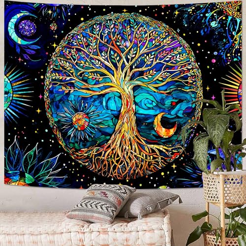 Spenlife Stained Glass Tree of Life Tapestry Fantasy Tapestry for Bedroom Colorful Tapestries Wall Hanging Bedroom Living Room Wall Art and Home Decor 44x60 - color: Blue, size: 60"L x 44"W