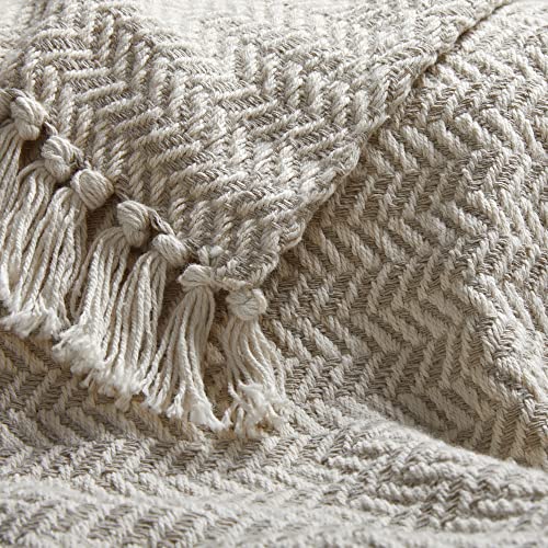 Americanflat 50x60 Throw Blanket - Soft and Breathable Cotton Throw Blanket for Couch, Bed, Chair - Decorative Blankets Perfect for Home, Office, or Outdoor Use - Cream and Beige Zig Zag Design - color: Cream Beige Zig Zag