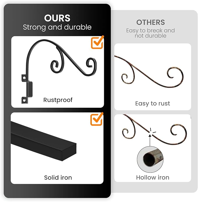 Swivel Plant Hangers Outdoor: 16 Inch Bird Feeder Plant Hanger Metal Wall Mount Hanging Plant Brackets Indoor Wall Hooks Outdoor for Hanging Baskets, Wind Chimes, Lanterns, Flower Pots, Black