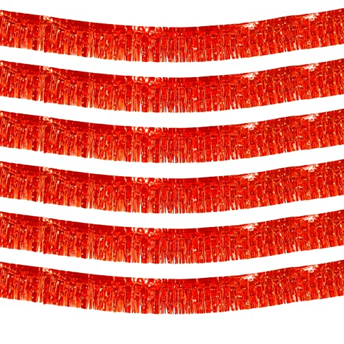 6 Pack 10 Feet Red Foil Fringe Garland Metallic Tinsel Streamers Banner Wall Hanging Curtain Backdrop Banner for Parade Floats, Thanksgiving, Christmas, Birthday, Halloween Party Decorations - color: S6 Pack Red