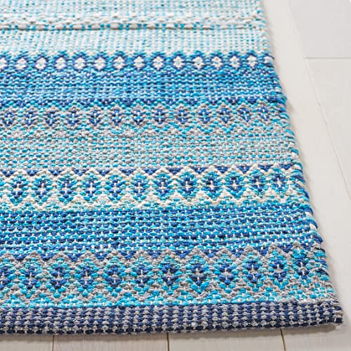 SAFAVIEH Montauk Collection Runner Rug - 2'3" x 9', Grey & Blue, Handmade Flat Weave Boho Stripe Cotton, Ideal for High Traffic Areas in Living Room, Bedroom (MTK851G) - color: Grey/Blue, size: 2'3" x 9' (Runner)