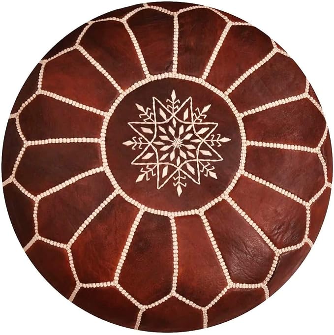 ARTOUARZAZATE Premium Moroccan Leather Ottoman Pouf Cover, Ottoman Footstool Hassock 100% Real Natural Leather pouffe, Home Gifts, Wedding Gifts, Foot Stool (Dark Brown)