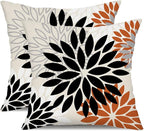 DFXSZ Black Orange Flower Pillow Covers 20x20 Inch Set of 2 Outdoor Throw Pillows Outdoor Waterproof Decor for Living Room Sofa Patio Funiture Garden Floral Polyester Pillow Covers 002V20