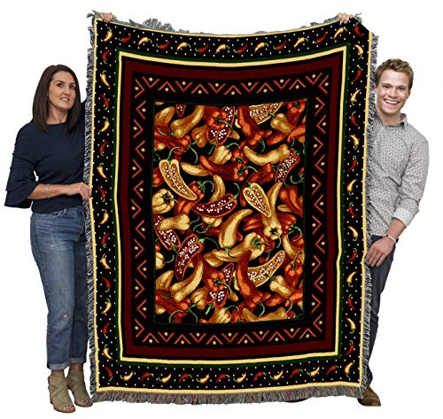 Pure Country Weavers Chili Peppers Blanket by Elena Vladykina - Garden Floral Gift Tapestry Throw Woven from Cotton - Made in the USA (72x54) - color: Chili Peppers