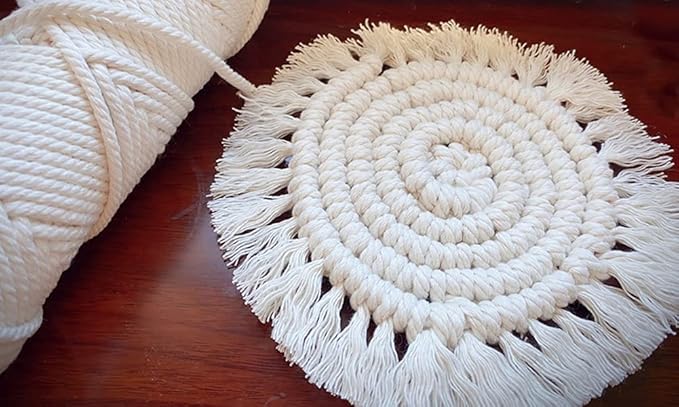 Flipped 100% Natural Macrame Cotton Cord, 6mm x 55 Yards Twine String Colored Cotton Rope Craft Cord for DIY Crafts Knitting Plant Hangers Christmas Wedding Decor (Beige, 6mm55yards)