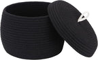 Sea Team Round Cotton Rope Storage Basket with Lid, Decorative Woven Storage Bin, Pot, Caddy, Organizer, Container for Snacks, Towels, Plants, 10 x 7.5 Inches (Small, Black)