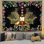 Ine Ive African Chakra Tapestry African American Woman Zen Meditation Tapestries 80x60 Inch Starry Sky Flower Garden Inspirational Afro Yoga Wall Art for Bedroom Dorm Decor - size: 80"L x 60"W