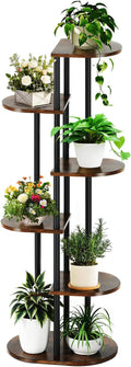 Tiered Plant Stand Indoor, Tall 6 Tier 7 Potted Wooden Plant Shelf for Multiple Flower Plants, Multi Corner Metal Plant Holder Indoor for Patio Garden Patent Design Living Room Balcony Bedroom, Rustic Brown