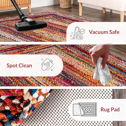 Nuloom Tammara Multicolor, 3' x 5', Hand Braided, Bohemian, Cotton, Soft and Cozy, High Traffic, Stain Resistant, Easy Clean, Durable Area Rug for Bedroom, Living Room, Dining, Den, Entryway