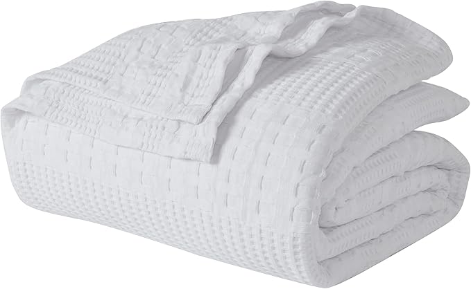 VHC Brands 100% Cotton Waffle Weave Twin Blanket 66"x90", Decorative Lightweight Spring and Summer Throw Blanket, Bedroom Decor for Bed, Couch, or Sofa, White