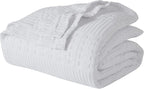 VHC Brands 100% Cotton Waffle Weave Queen Blanket 90"x90", Decorative Lightweight Spring and Summer Throw Blanket, Bedroom Decor for Bed, Couch, or Sofa, White