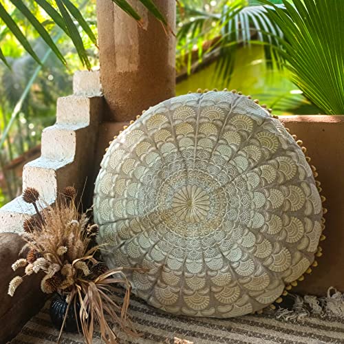 Mandala Life ART Bohemian Floor Cushion Cover –Luxury, Artisan Room Décor Pouf Case for Meditation, Yoga, and Boho Chic Seating Area Floor Pillow – Accent Your Living Room, Bedroom, More - color: Beige Peacock, style: Pillow Cover