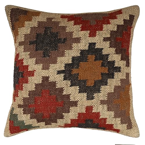 Handmade Tribal Wool Jute Kilim Pillow Cover Boho Rustic Cushion for Sofa Bed Chair Living Room Multicolor Vintage Throw Pillowcase - color: Multi 03