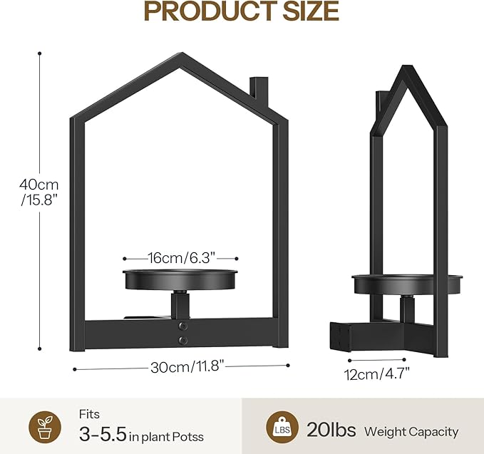 HOOBRO Wall Plant Holder, Wall Planters for Indoor Plants Set of 2, Plant Hanger Indoor Window Plant Shelves Frames Decor for Living Room Window, Black BK08HJP201