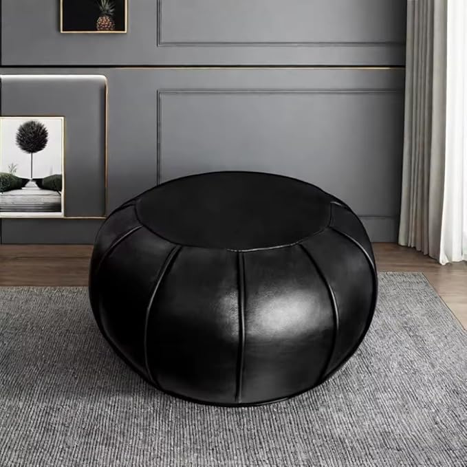 Louis Donné Unstuffed Moroccan Ottoman Pouf Cover, Foot Stool/Ottoman Foot Rest Replacement Cover, Balcony & Indoor Use, 21dia Black (ONLY Cover)