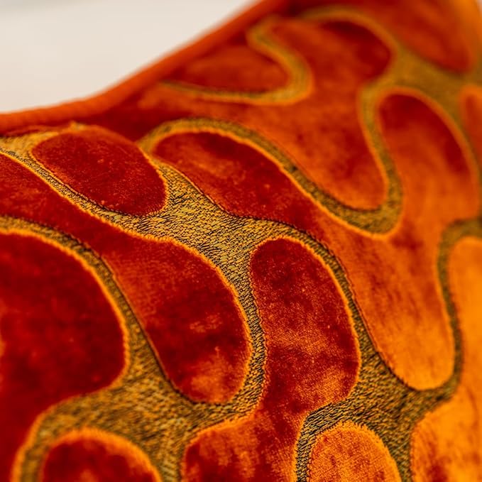 Yangest Orange Square Throw Pillow Cover Wavy Velvet Cushion Cover Modern Zippered Pillowcase for Sofa Couch Bedroom Living Room Chair, 24 x 24 Inch…
