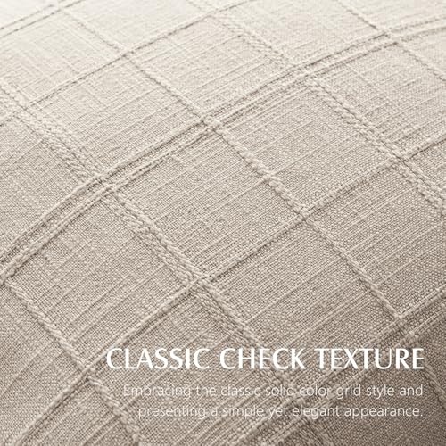 Foindtower Set of 1 Decorative Linen Check Throw Pillow Cover Neutral Farmhouse Vintage Cushion Cover Modern Boho Home Decor for Sofa Chair Couch Bedroom Living Room Outdoor,16×16 Inch,Natural Linen - color: Natural Linen, size: 16" x 16" (Pack of 1)